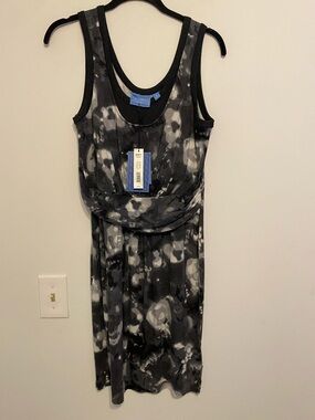 Simply Vera Vera Wang Black & Gray Printed Sleeveless Midi Dress